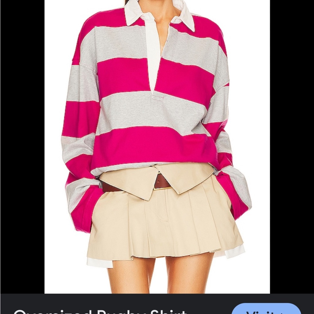 Striped Rugby Shirt in Pink and Gray